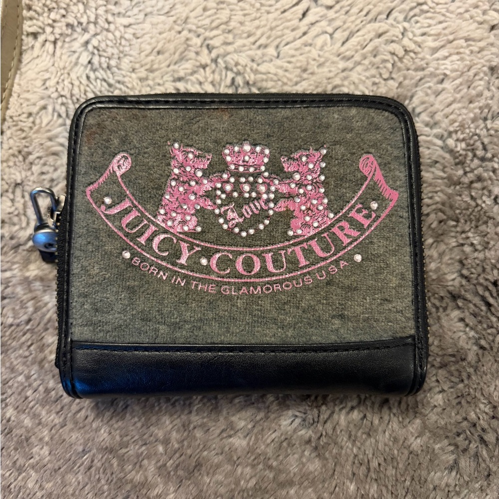 Juicy Couture Black and Gray Wallet with Pink Accents